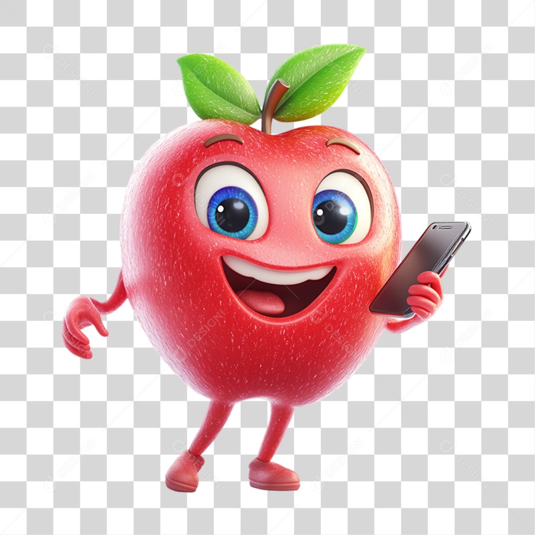 Personagem Alimento Maçã com Carinha PNG Transparente