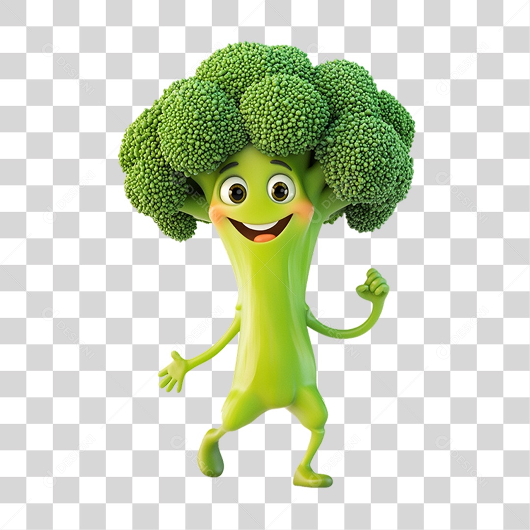 Personagem Alimento Brócolis com Carinha PNG Transparente