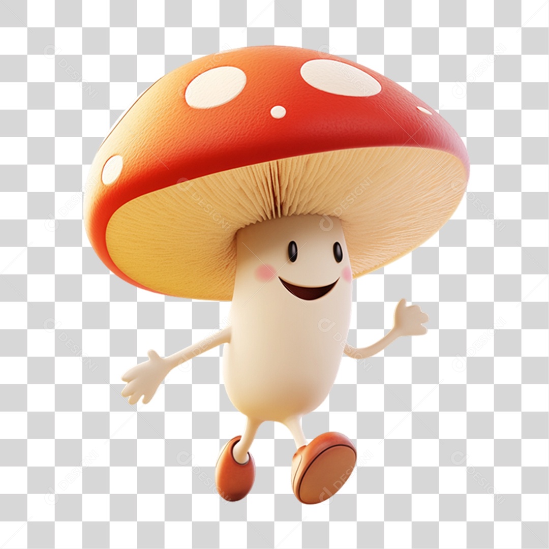 Personagem Alimento Cogumelo  com Carinha PNG Transparente