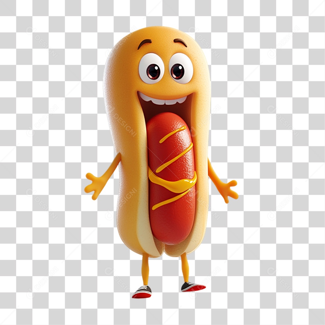 Personagem Alimento Hot-dog com Carinha PNG Transparente