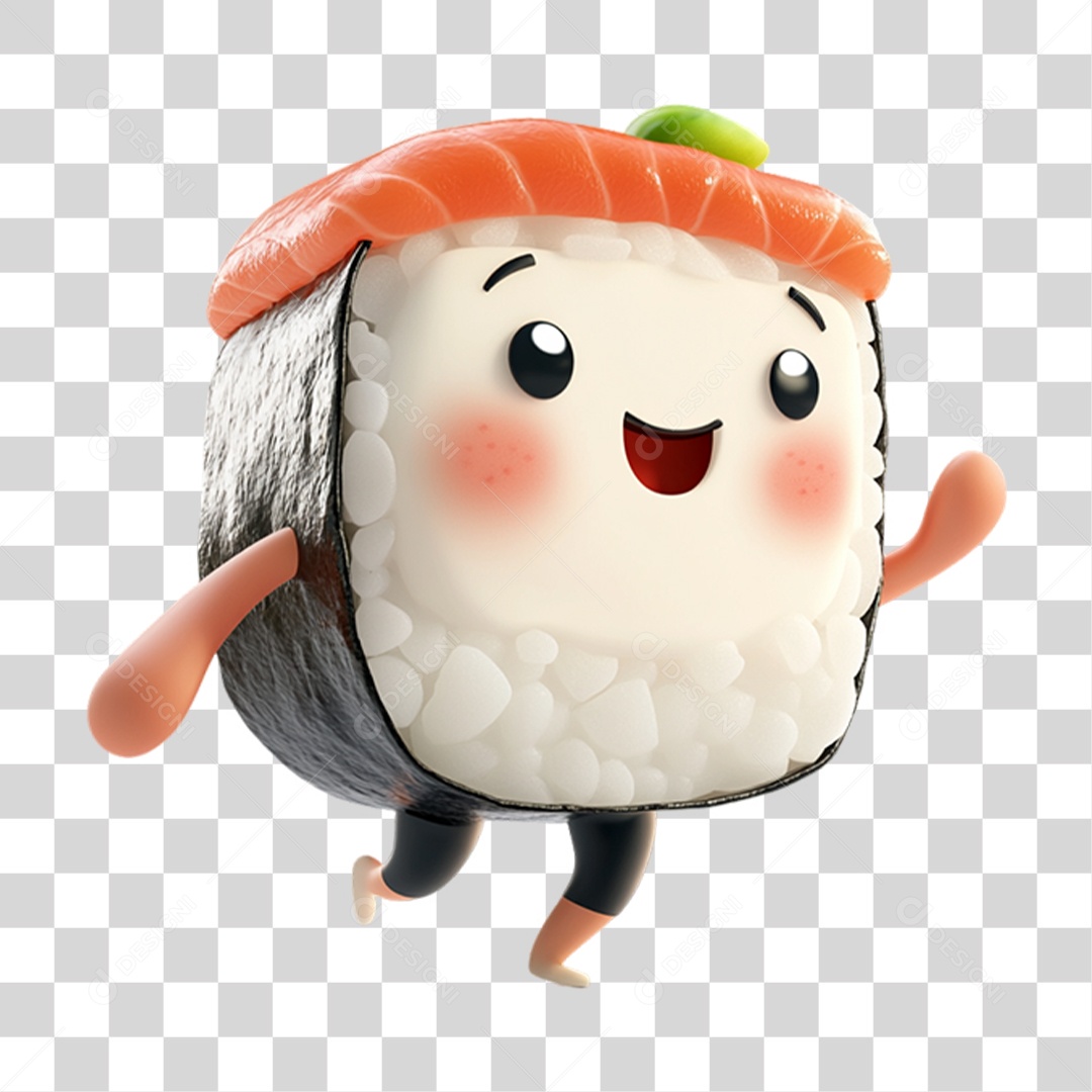 Personagem Alimento Sushi com Carinha PNG Transparente