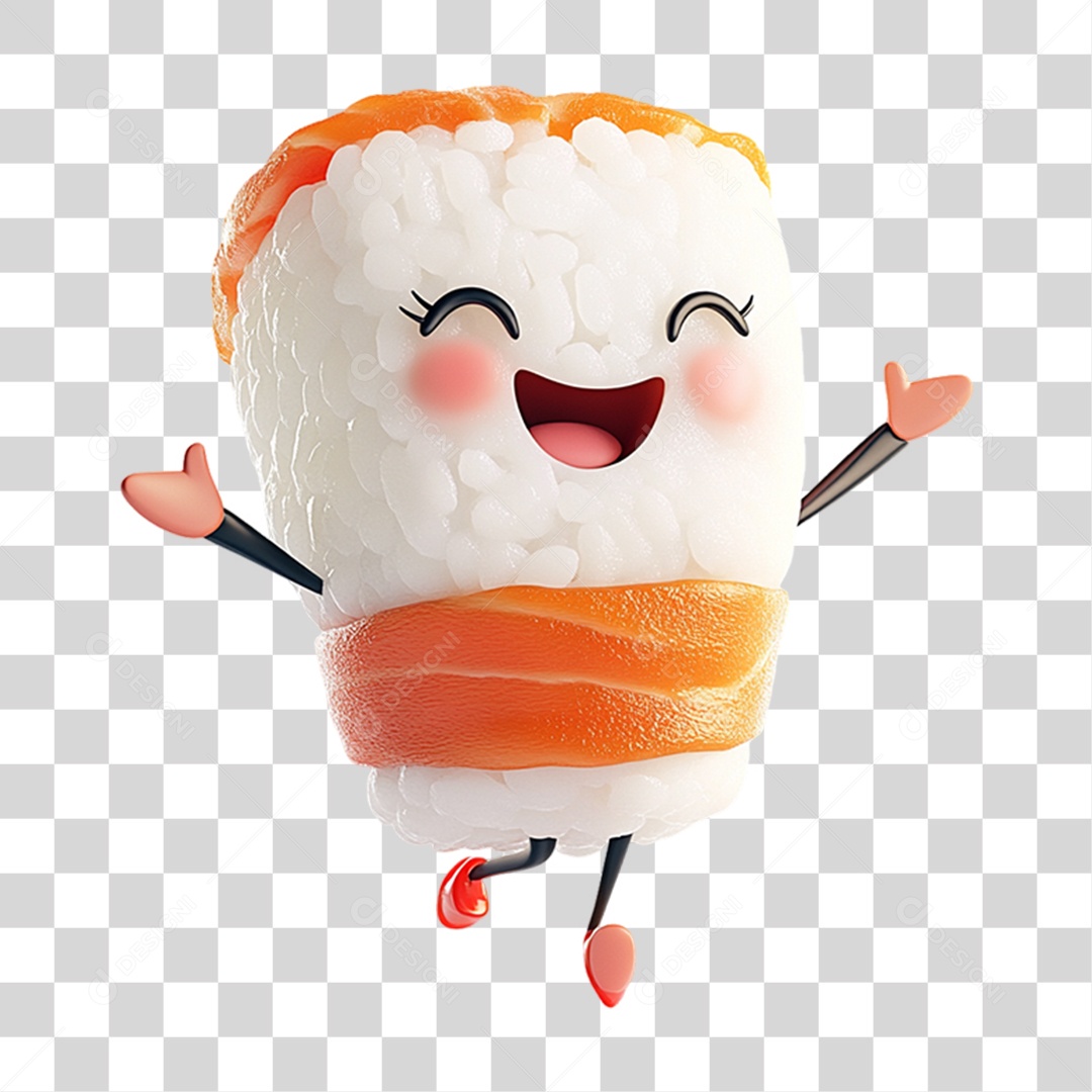 Personagem Alimento Sushi com Carinha PNG Transparente