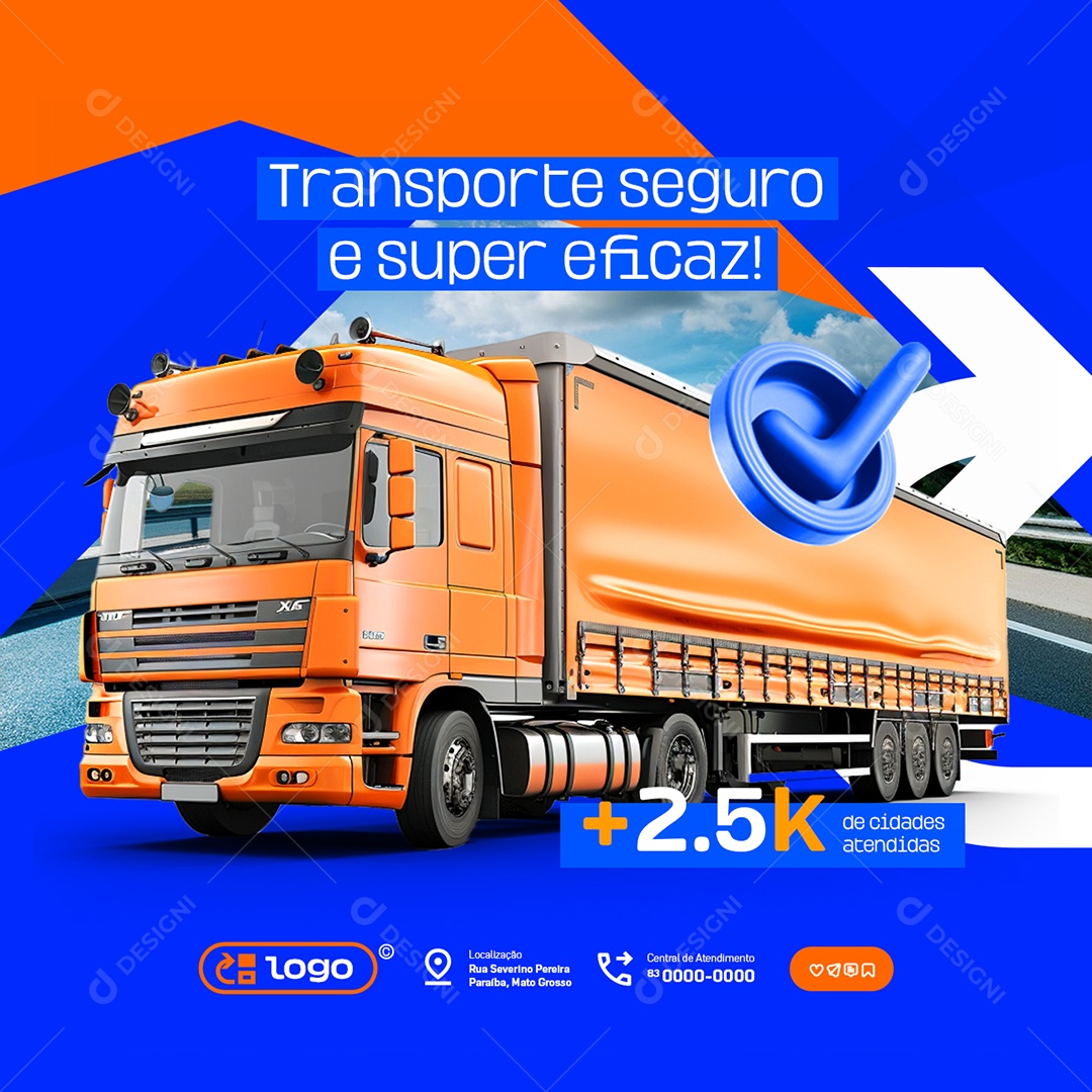 Transportadora Transporte Seguro e Super Eficaz Social Media PSD Editável