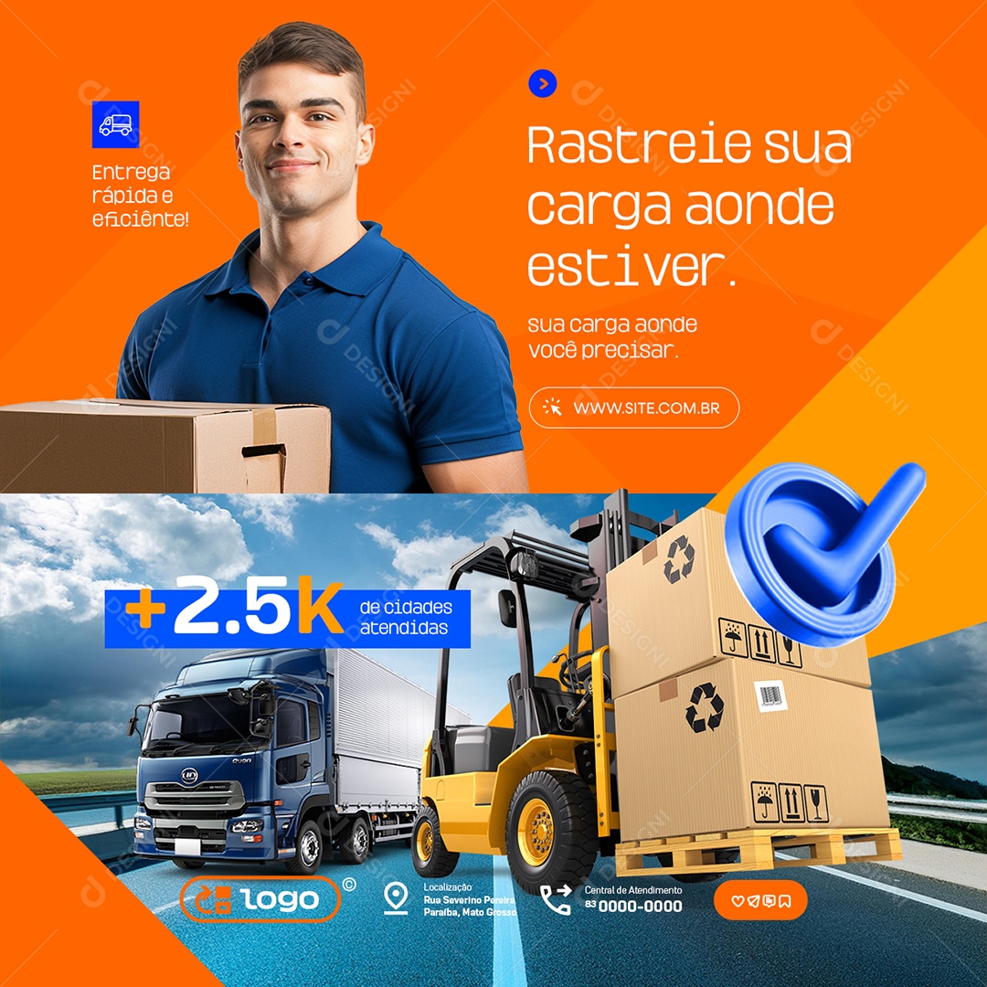 Transportadora Rastreie sua Carga Aonde Estiver Social Media PSD Editável