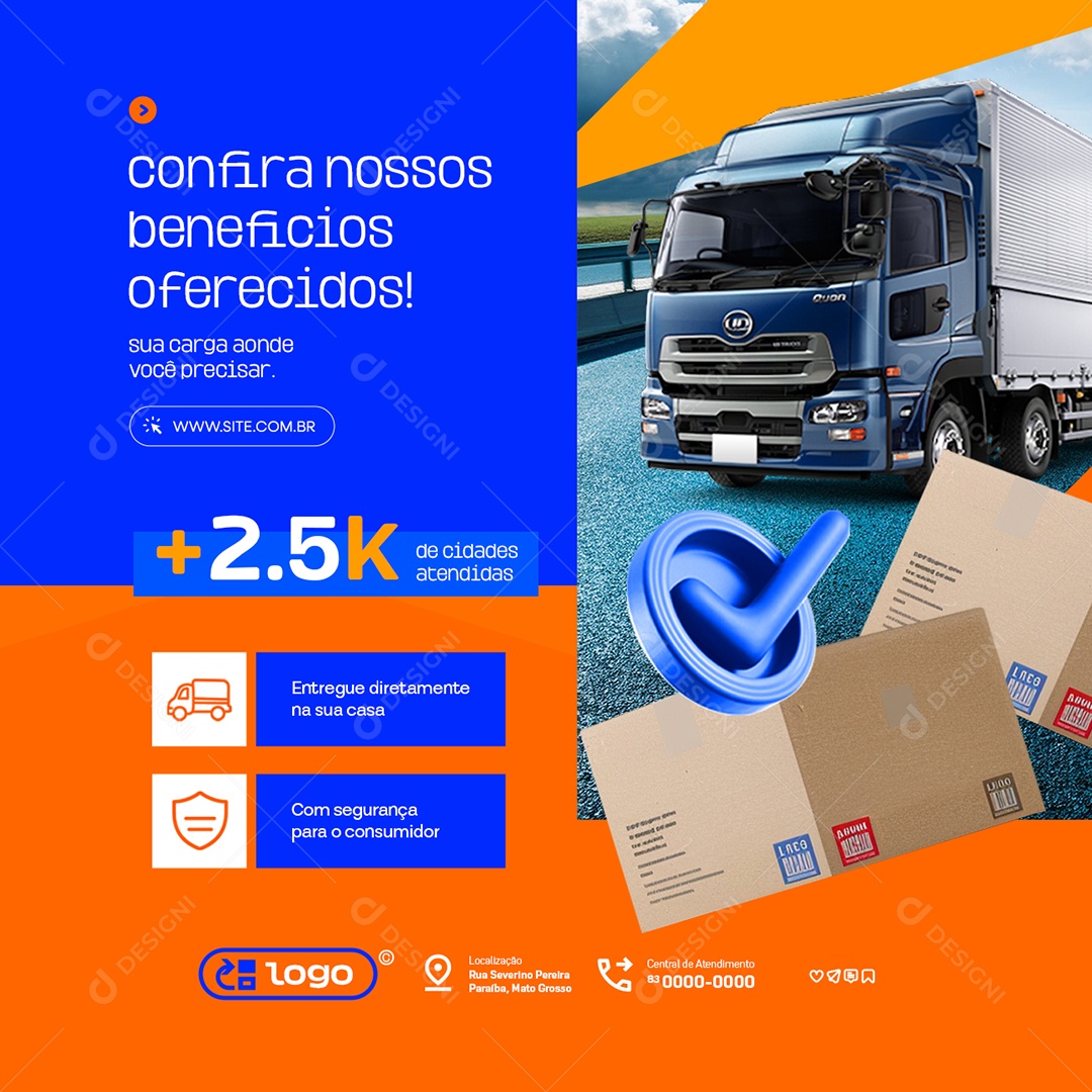Transportadora Confira Nossos Benefícios Oferecidos Social Media PSD Editável