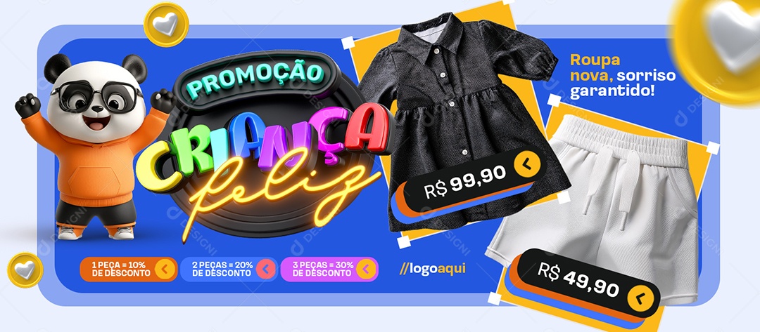 Banner Promoção Criança Feliz Loja de Roupas Infantil Social Media PSD Editável