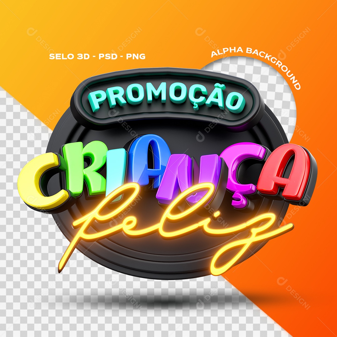 Promoção Criança Feliz Selo 3D para Composição PSD Editável