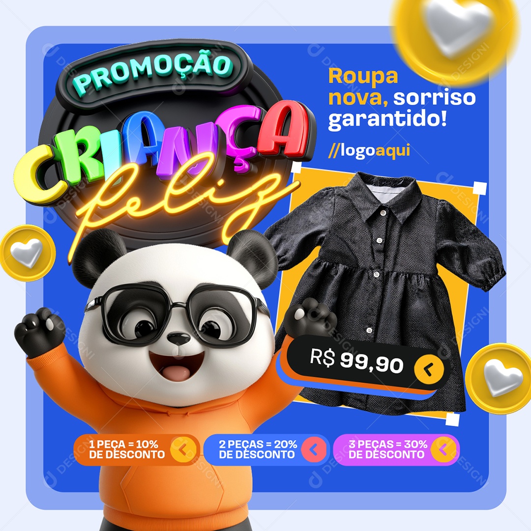 Promoção Criança Feliz Loja de Roupas Infantil Roupa Nova Social Media PSD Editável