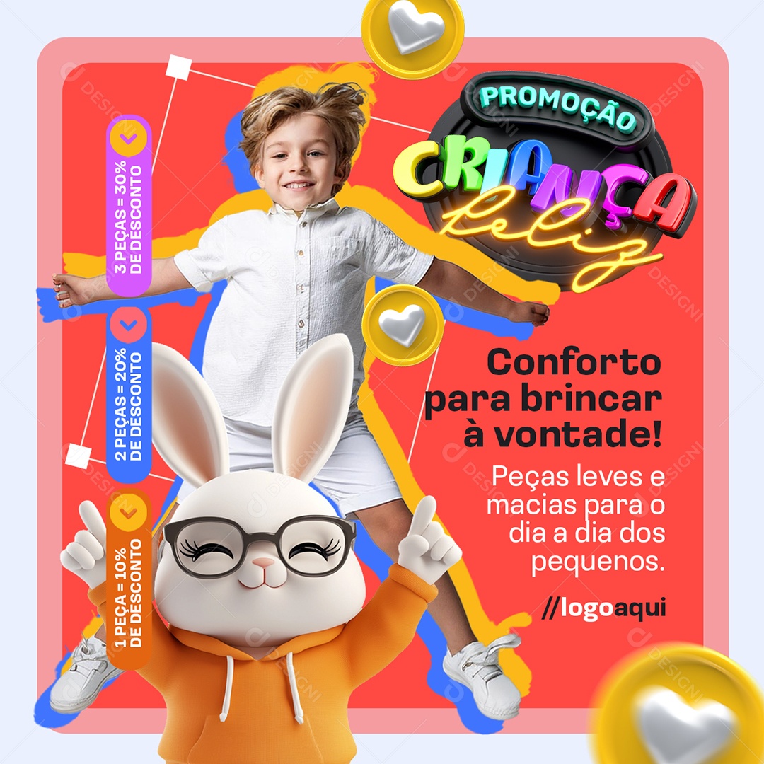 Promoção Criança Feliz Loja de Roupas Infantil Conforto Social Media PSD Editável