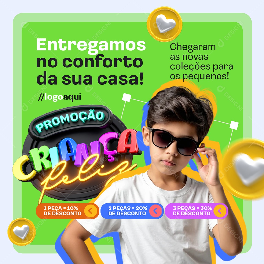 Promoção Criança Feliz Loja de Roupas Infantil Entregamos Social Media PSD Editável