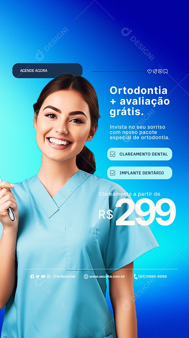 Story Dentista Ortodontia Mais Avaliação Grátis Social Media PSD Editável