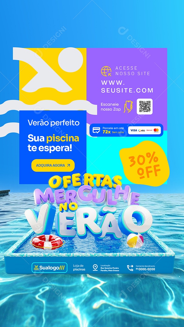 Story Ofertas Mergulhe no Verão Loja de Piscinas Verão Perfeito Social Media PSD Editável