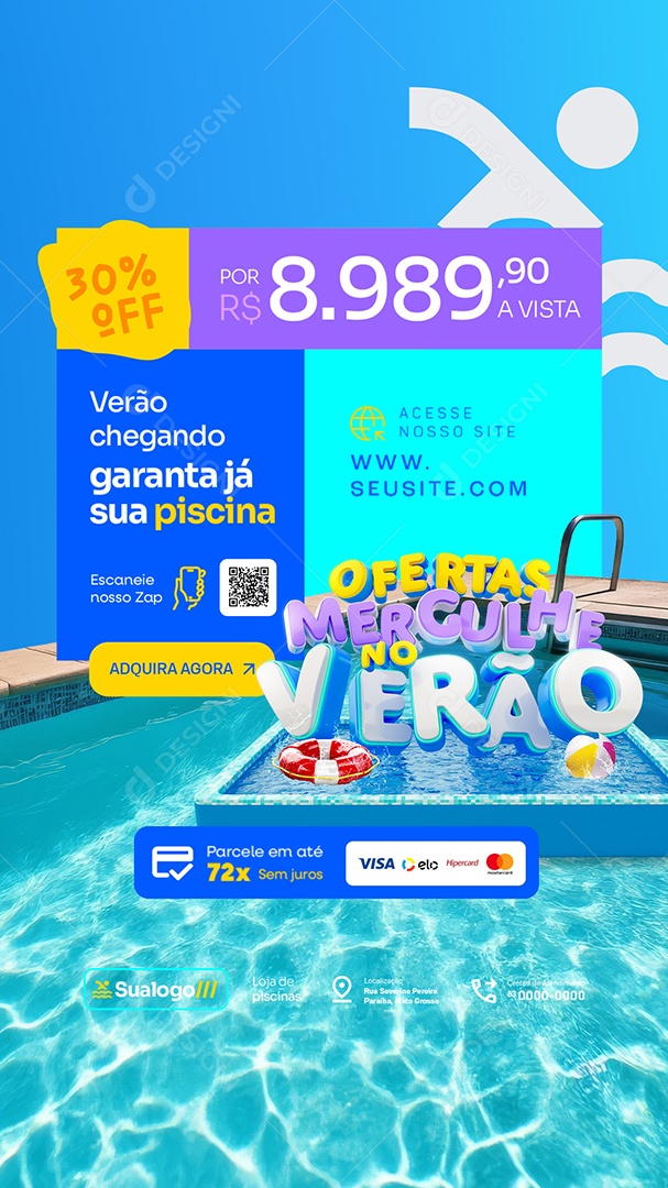 Story Ofertas Mergulhe no Verão Loja de Piscinas Garana Já Social Media PSD Editável