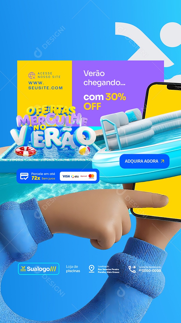 Story Ofertas Mergulhe no Verão Loja de Piscinas Adquira Agora Social Media PSD Editável