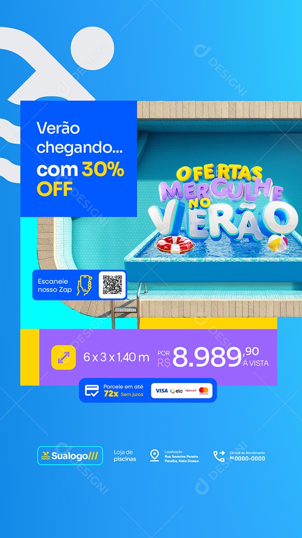 Story Ofertas Mergulhe no Verão Loja de Piscinas Social Media PSD Editável