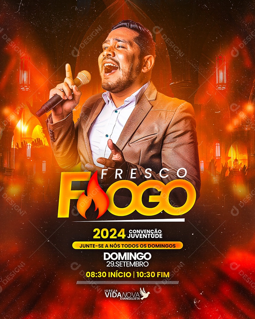 Flyer Gospel Fresco Fogo Social Media PSD Editável