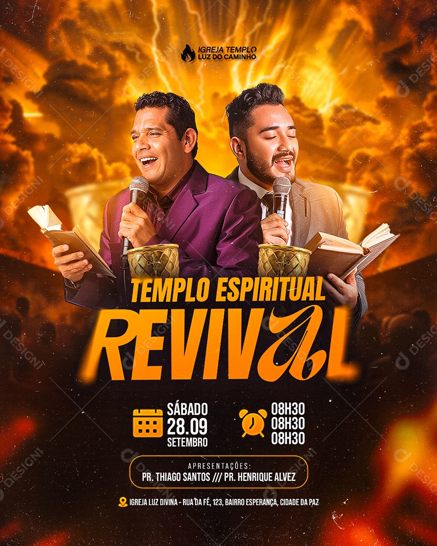 Flyer Gospel Templo Espiritual Revival Social Media PSD Editável