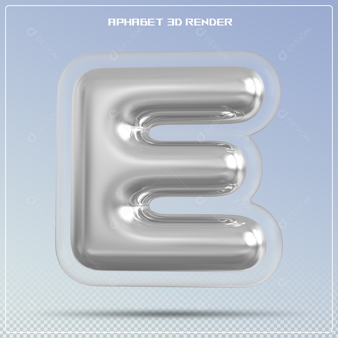 Letra Prata Letra E Maiúscula Elemento 3D Para Composição PSD