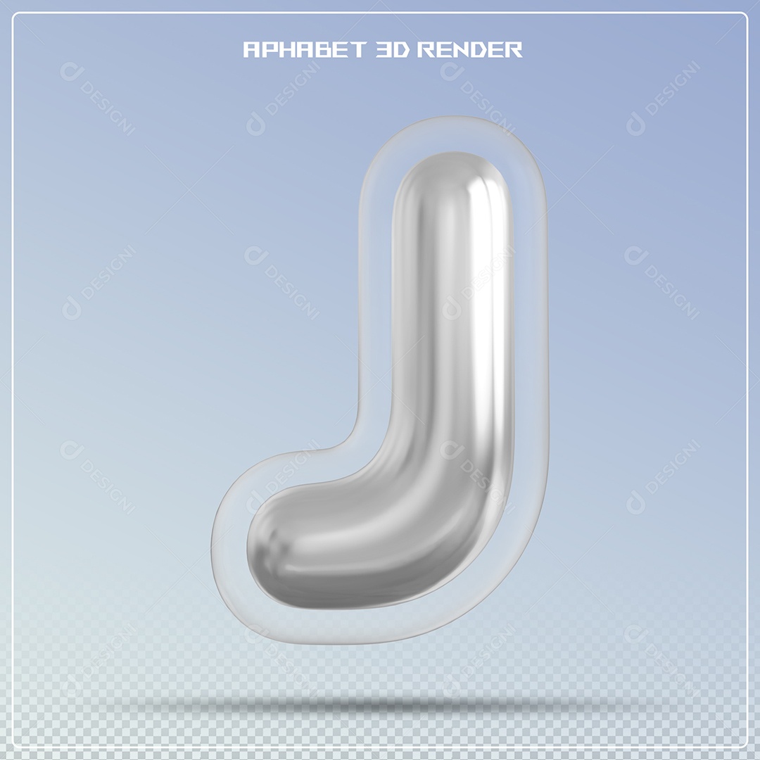 Letra Prata Letra J Maiúscula Elemento 3D Para Composição PSD
