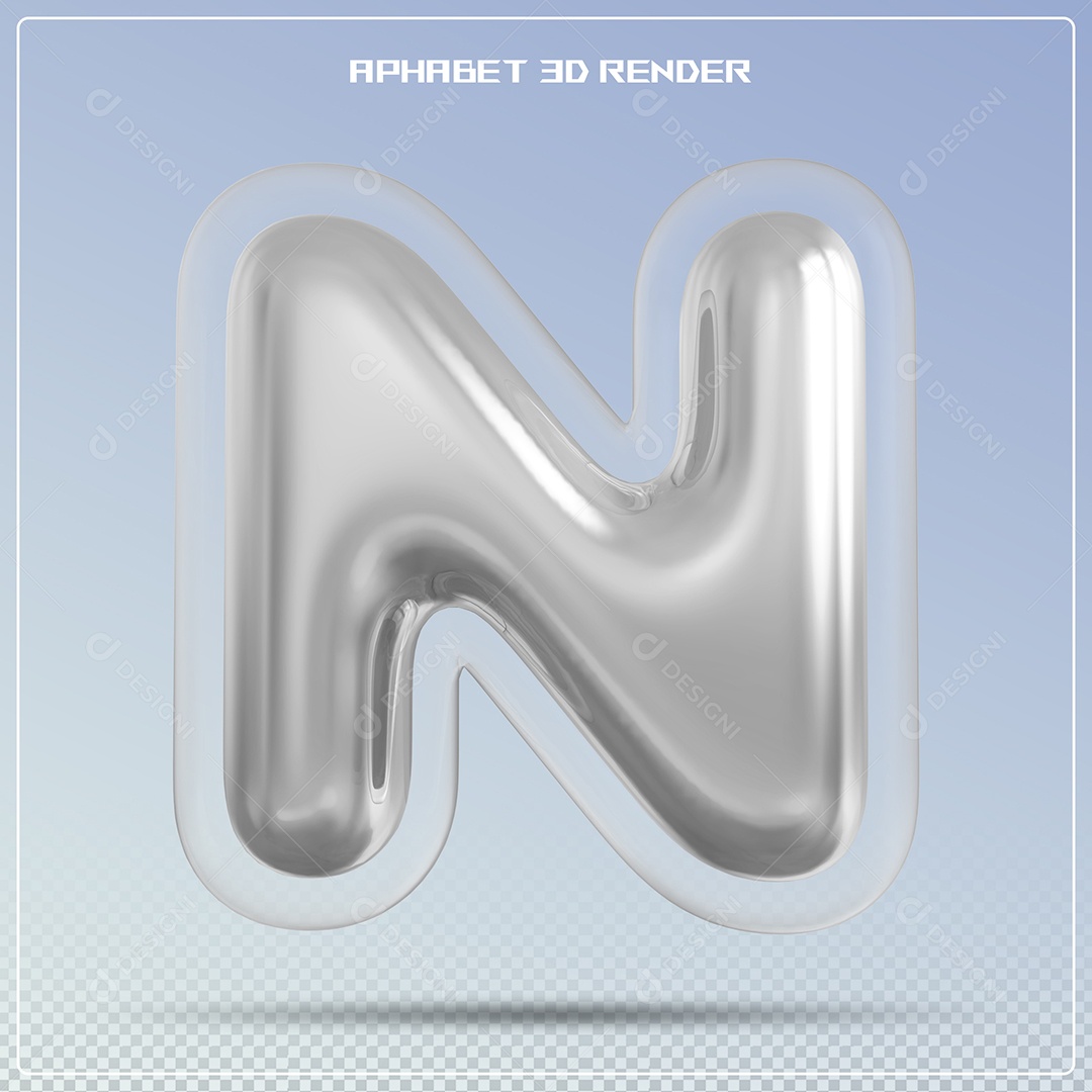 Letra Prata Letra N Maiúscula Elemento 3D Para Composição PSD