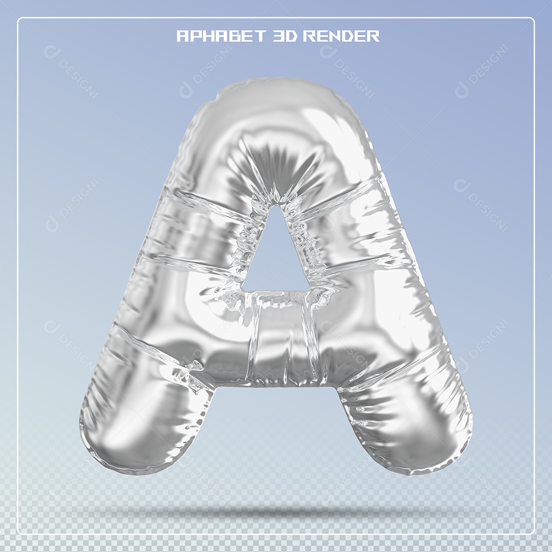 Balão Prata Letra A Maiúscula Elemento 3D Para Composição PSD