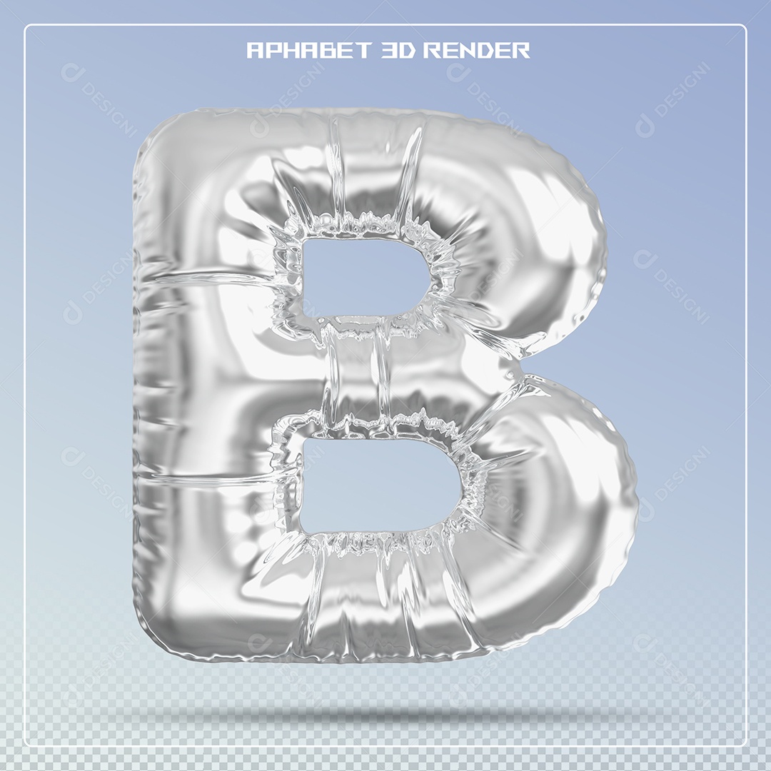 Balão Prata Letra B Maiúscula Elemento 3D Para Composição PSD