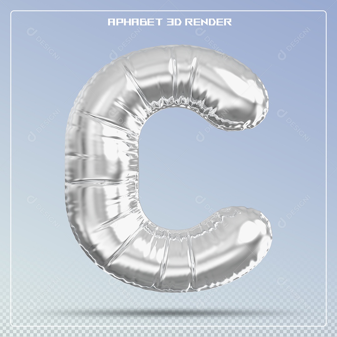 Balão Prata Letra C Maiúscula Elemento 3D Para Composição PSD