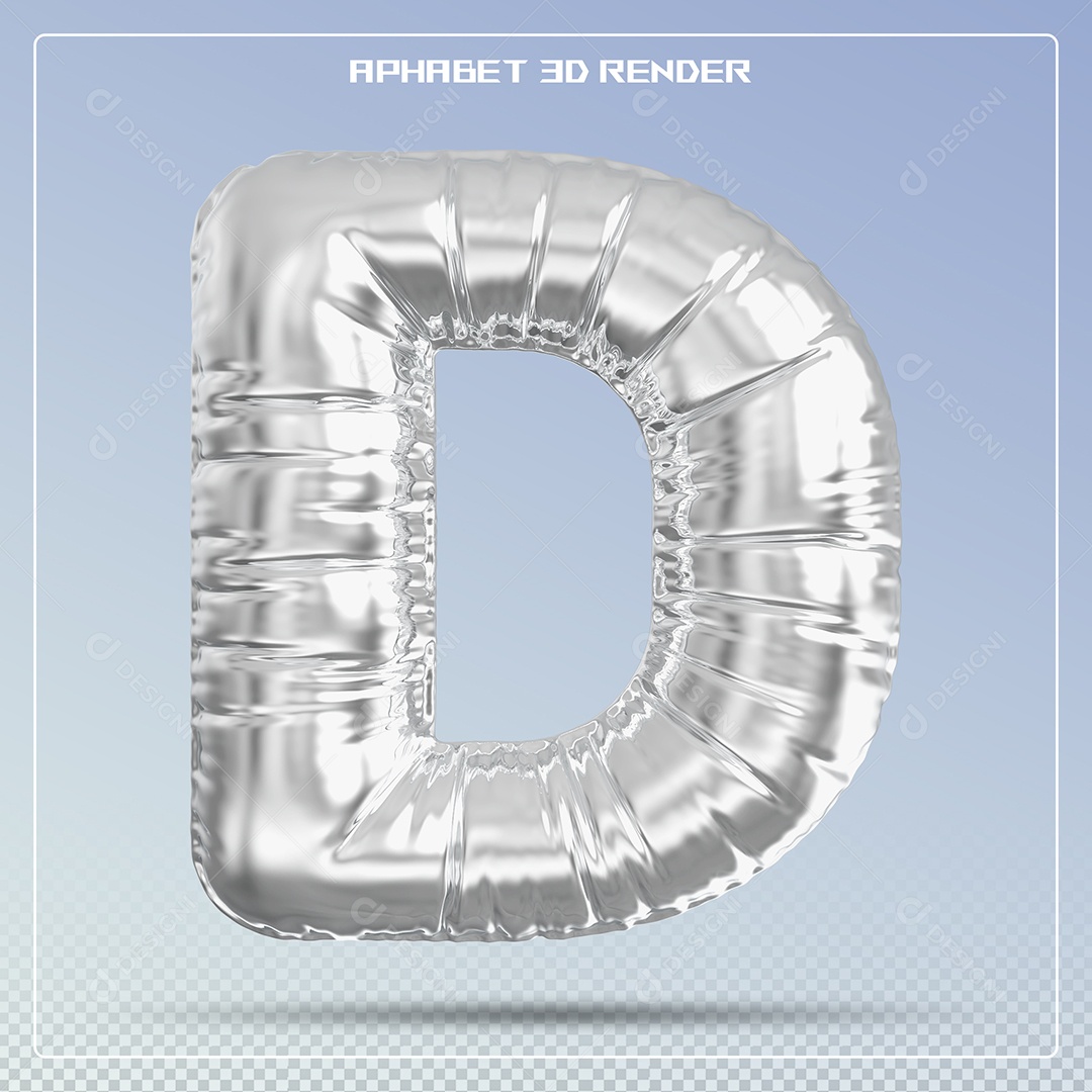 Balão Prata Letra D Maiúscula Elemento 3D Para Composição PSD