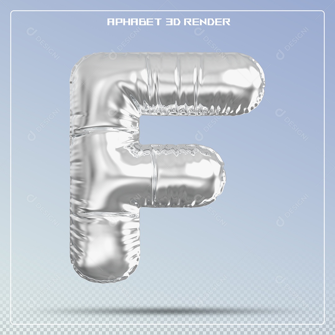 Balão Prata Letra F Maiúscula Elemento 3D Para Composição PSD
