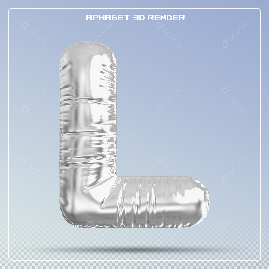 Balão Prata Letra L Maiúscula Elemento 3D Para Composição PSD