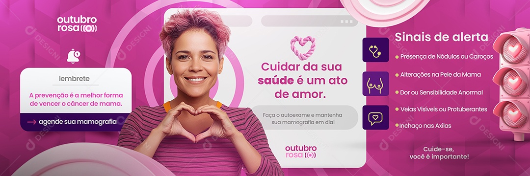 Carrossel Outubro Rosa Campanha de Prevenção Social Media PSD Editável