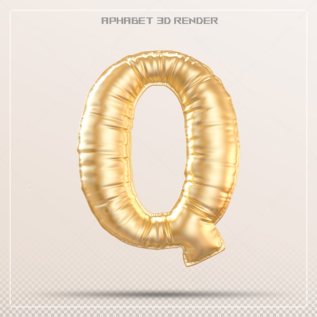 Balão Dourado Letra Q Maiúscula Elemento 3D Para Composição PSD