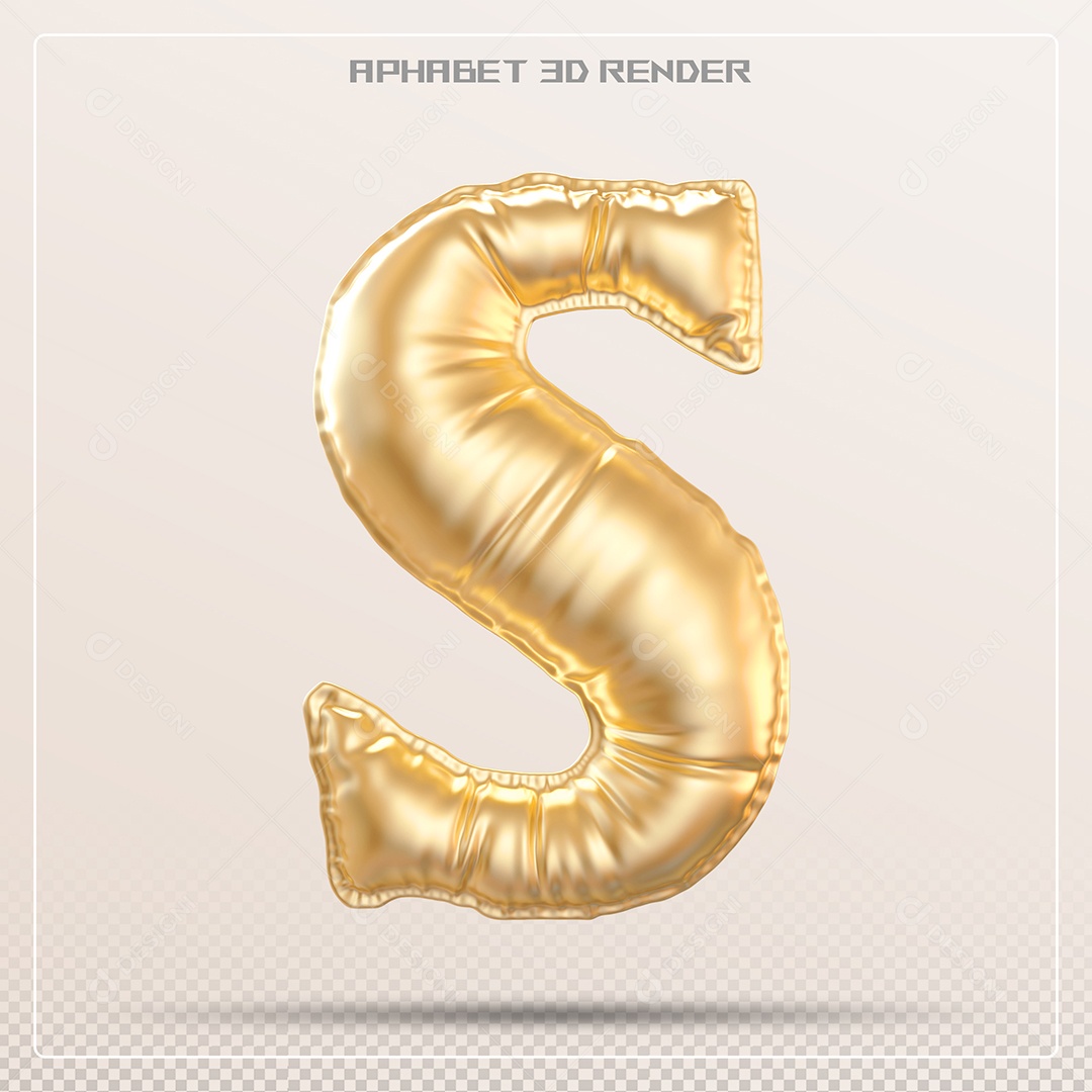Balão Dourado Letra S Maiúscula Elemento 3D Para Composição PSD