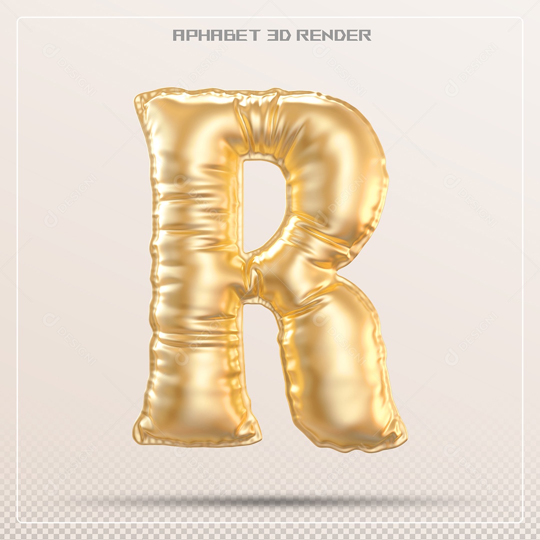 Balão Dourado Letra R Maiúscula Elemento 3D Para Composição PSD