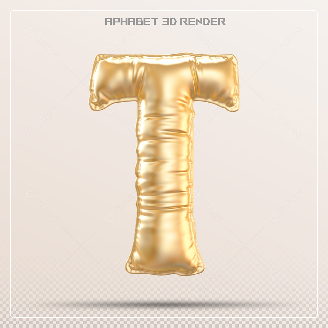 Balão Dourado Letra T Maiúscula Elemento 3D Para Composição PSD
