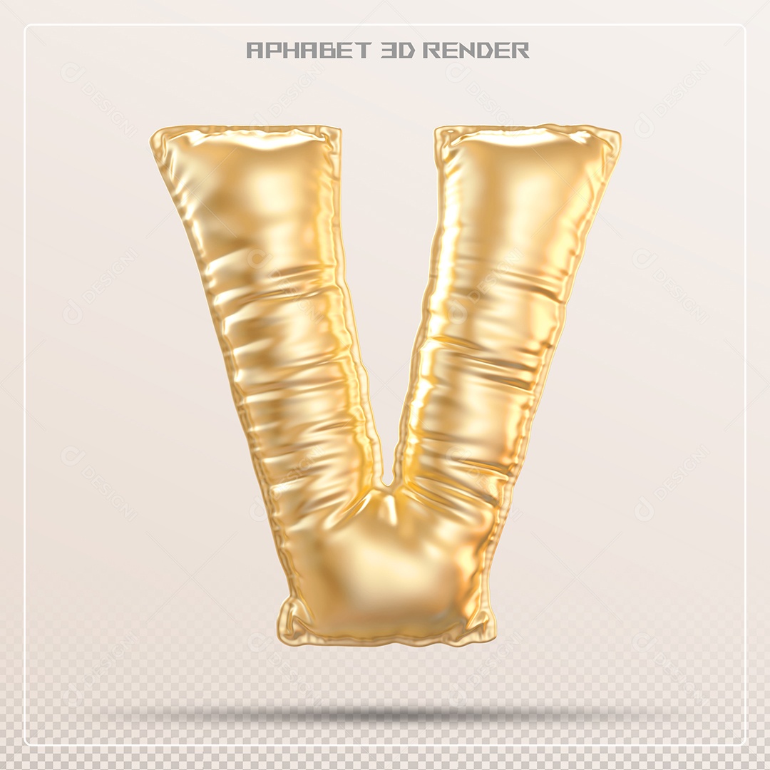 Balão Dourado Letra V Maiúscula Elemento 3D Para Composição PSD