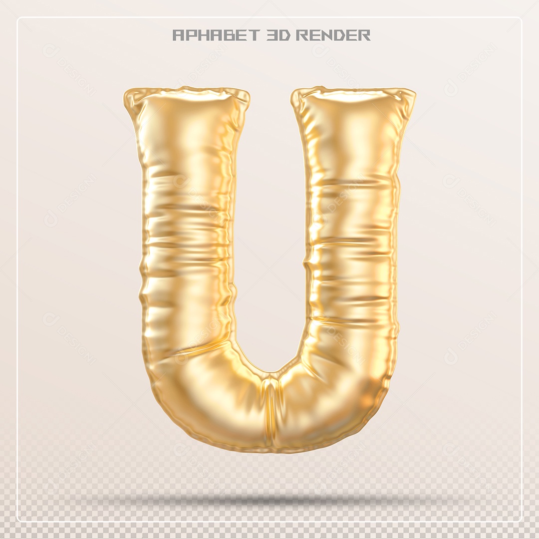 Balão Dourado Letra U Maiúscula Elemento 3D Para Composição PSD