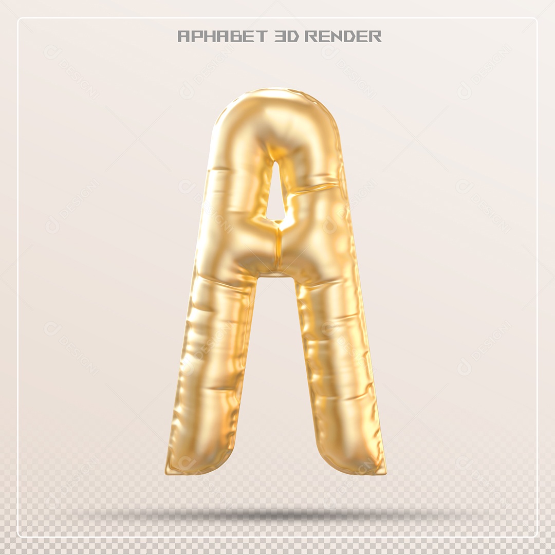 Balão Dourado Letra A Maiúscula Elemento 3D Para Composição PSD