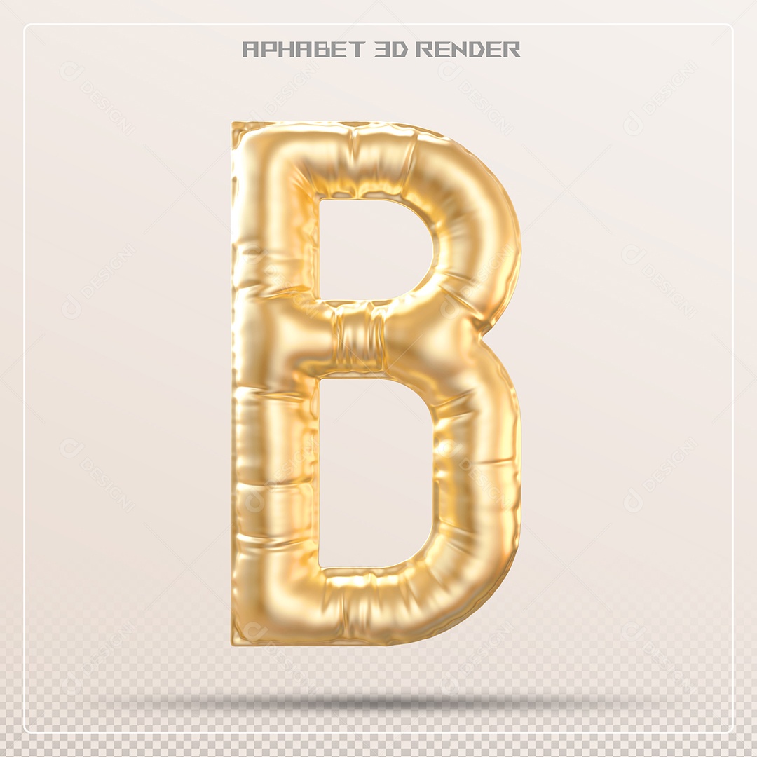 Balão Dourado Letra B Maiúscula Elemento 3D Para Composição PSD