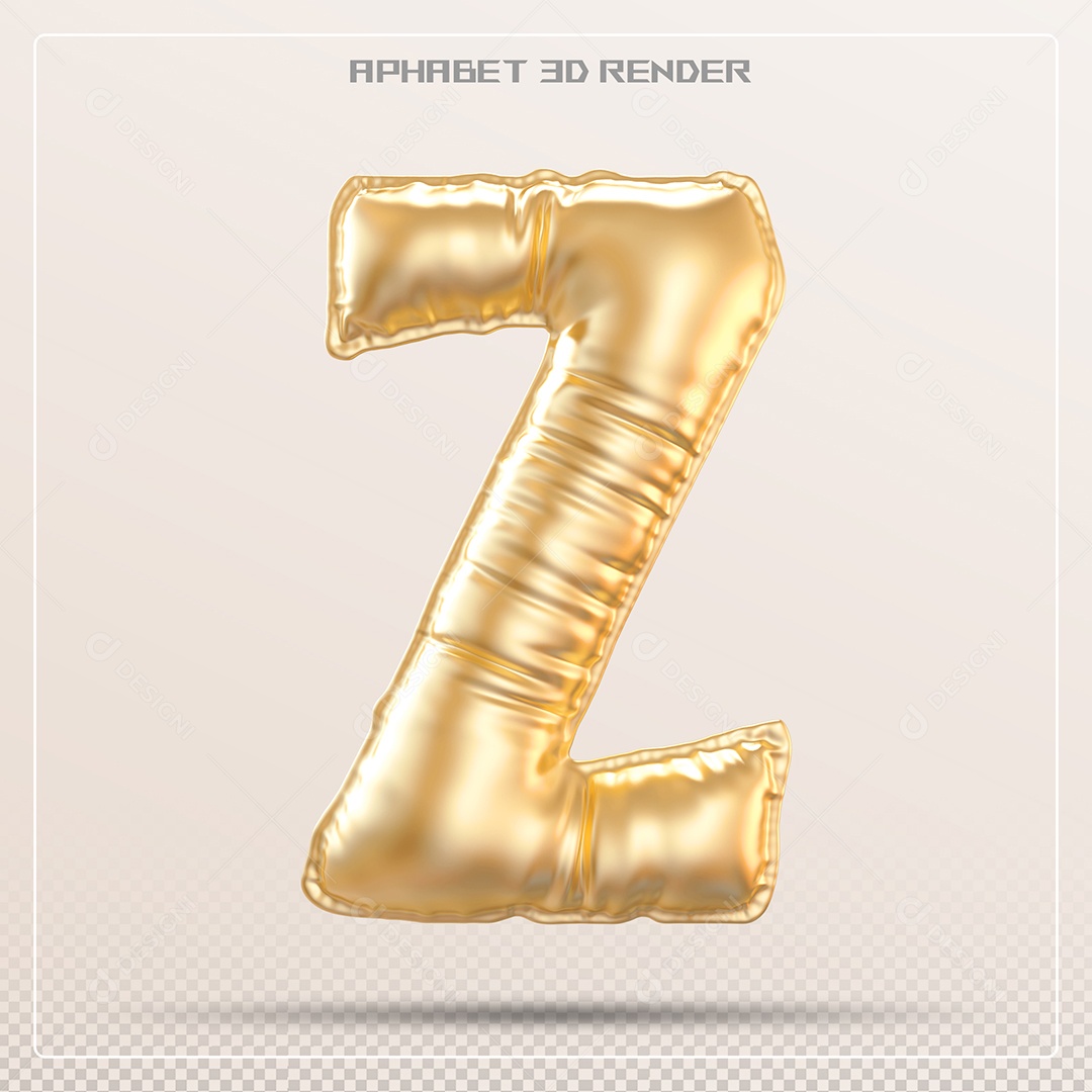 Balão Dourado Letra Z Maiúscula Elemento 3D Para Composição PSD