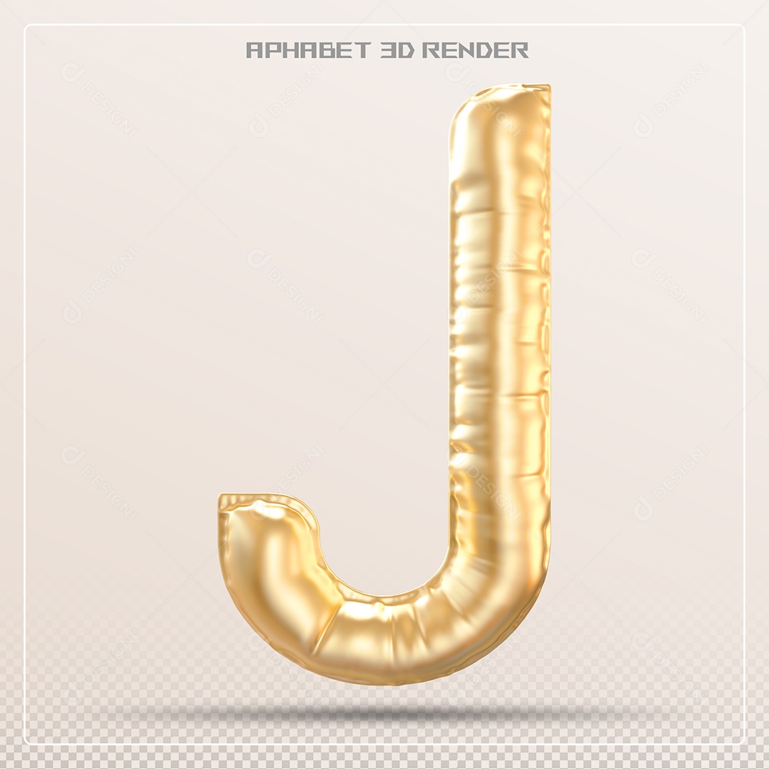 Balão Dourado Letra J Maiúscula Elemento 3D Para Composição PSD