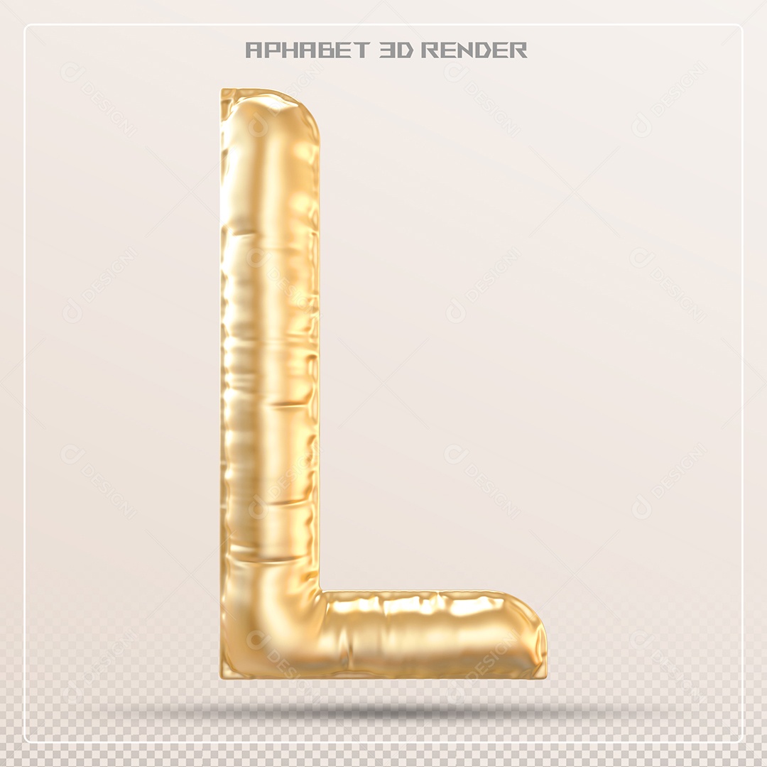 Balão Dourado Letra L Maiúscula Elemento 3D Para Composição PSD