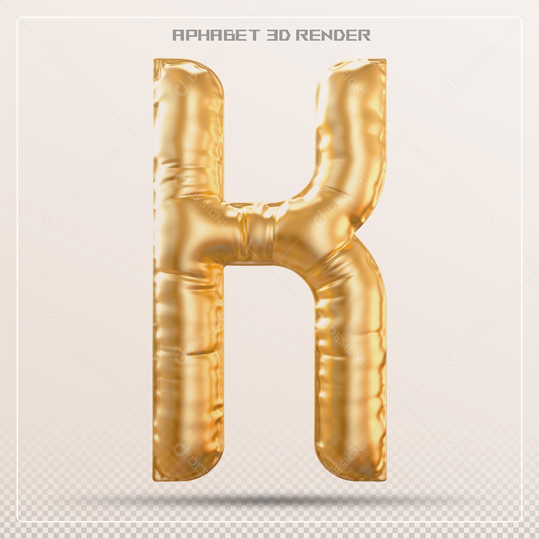 Balão Dourado Letra K Maiúscula Elemento 3D Para Composição PSD