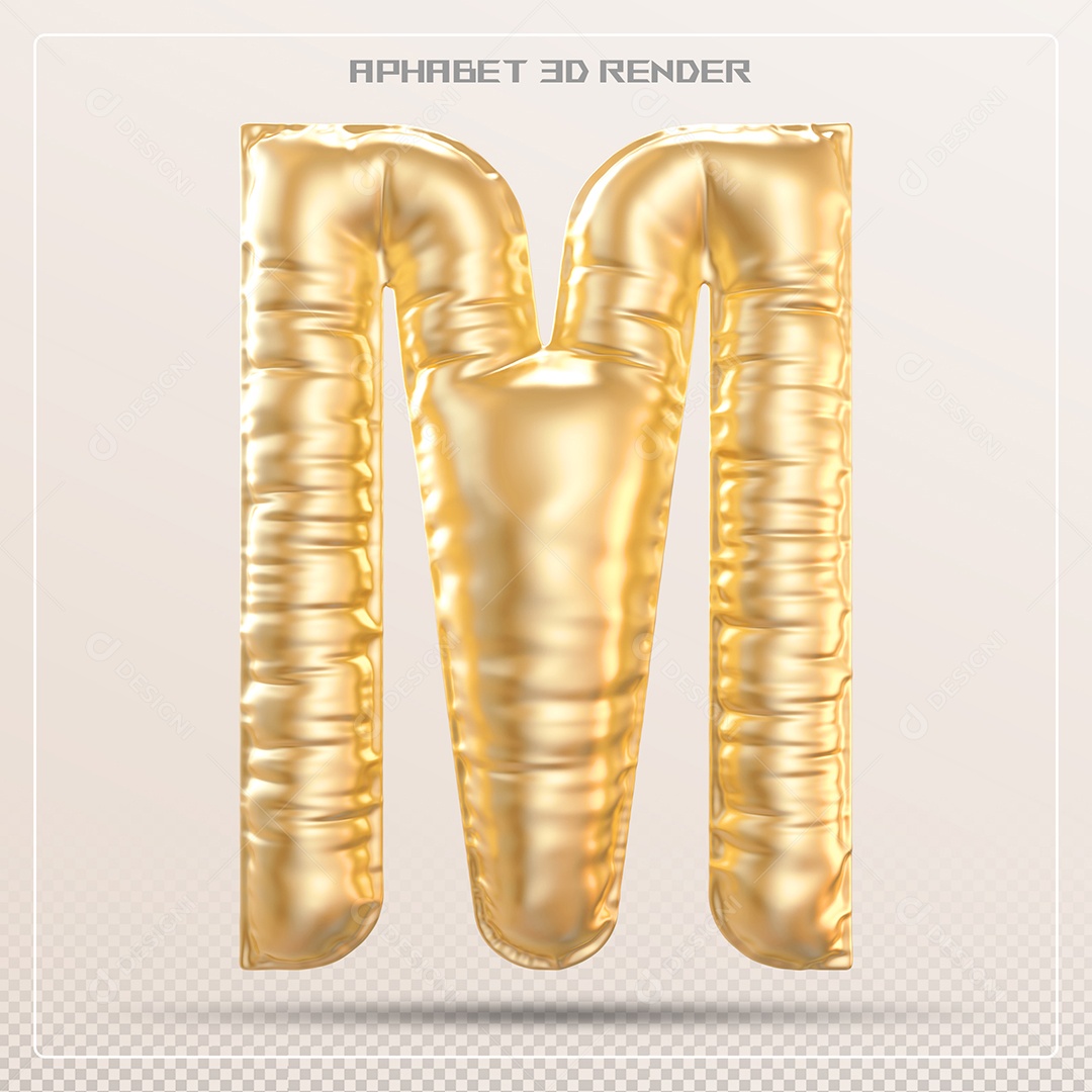 Balão Dourado Letra M Maiúscula Elemento 3D Para Composição PSD