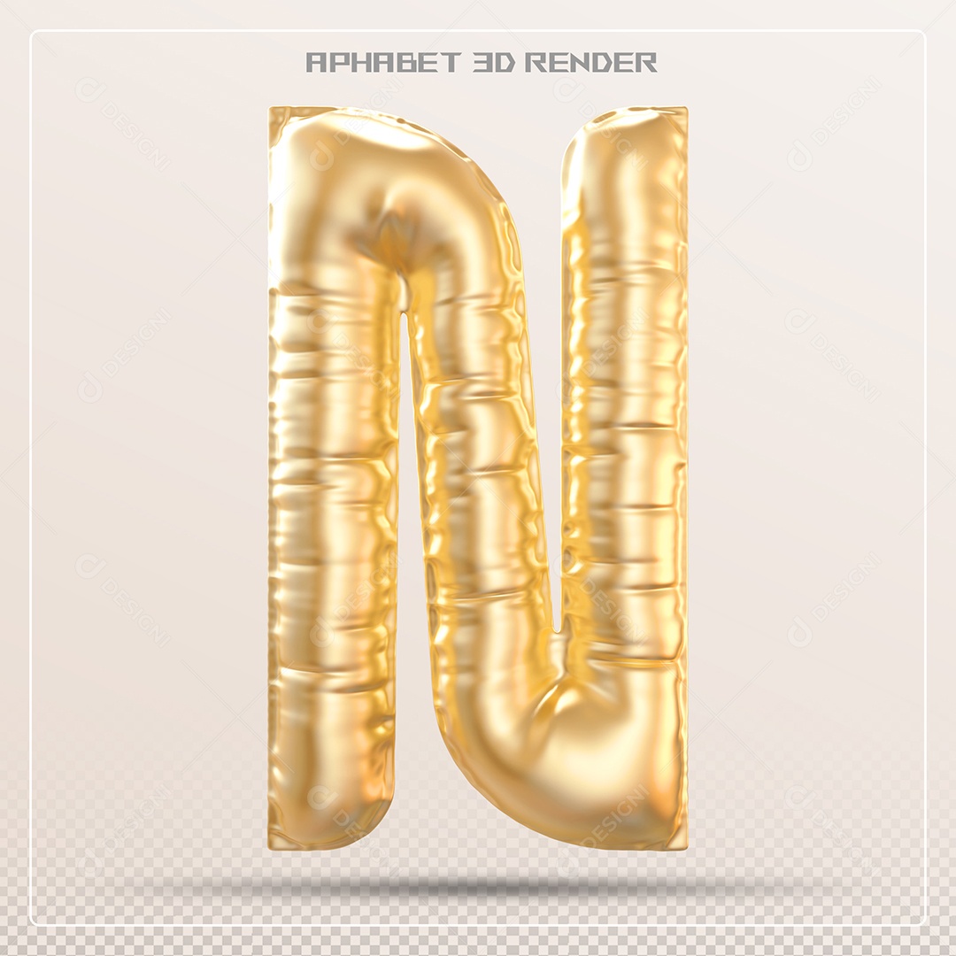 Balão Dourado Letra N Maiúscula Elemento 3D Para Composição PSD