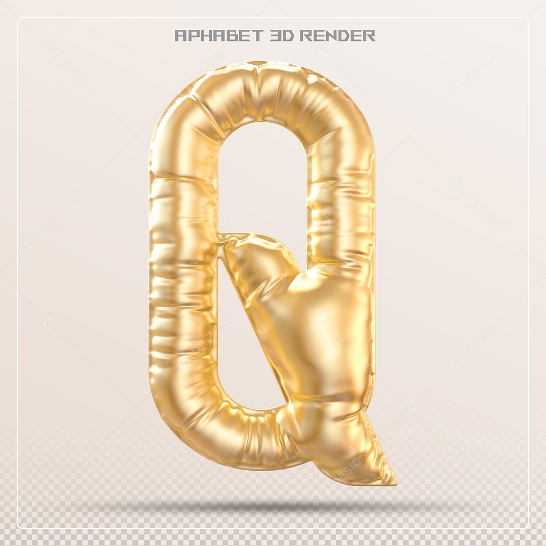 Balão Dourado Letra Q Maiúscula Elemento 3D Para Composição PSD