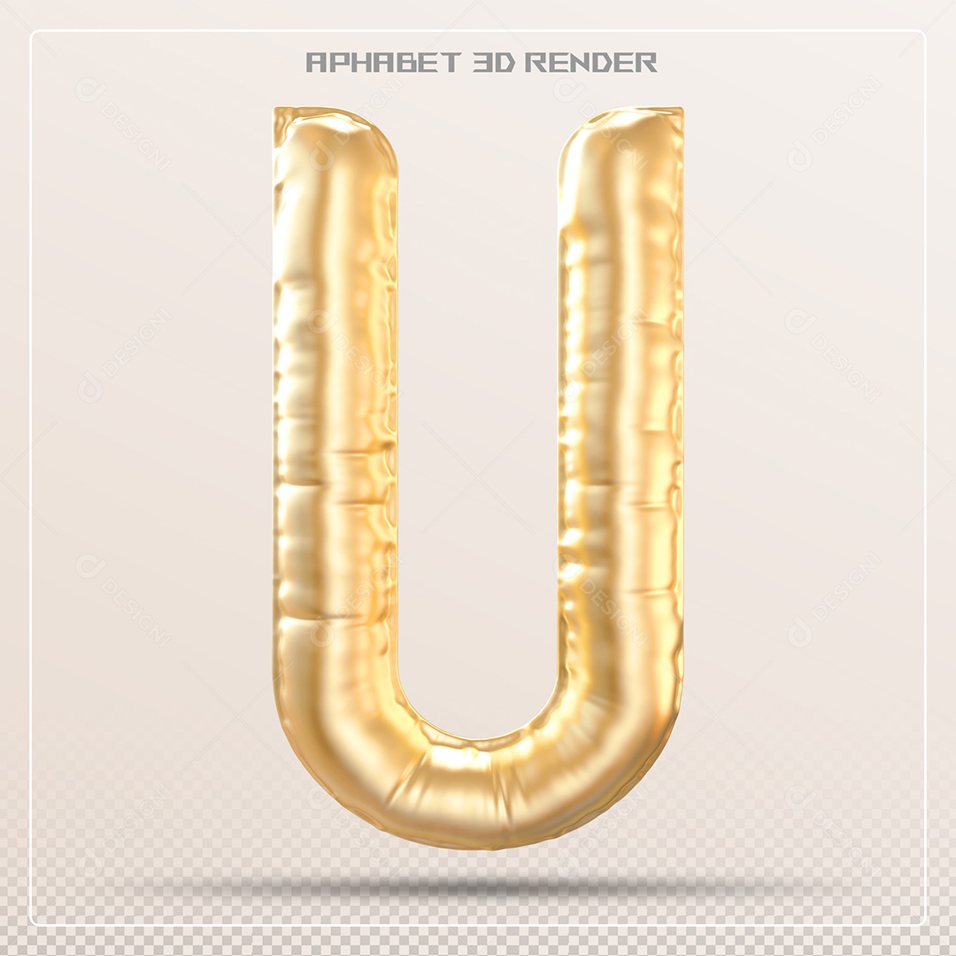 Balão Dourado Letra U Maiúscula Elemento 3D Para Composição PSD