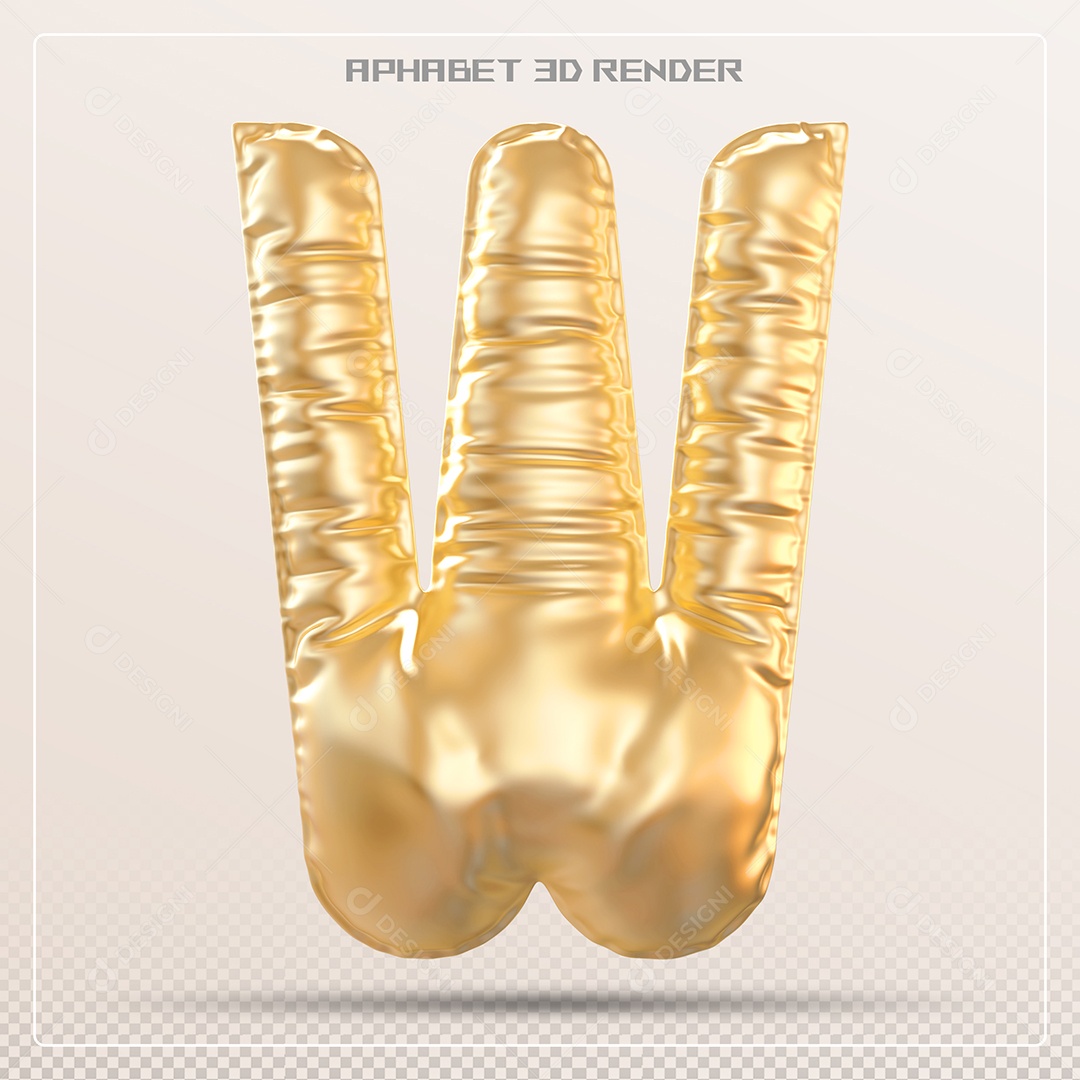 Balão Dourado Letra W Maiúscula Elemento 3D Para Composição PSD