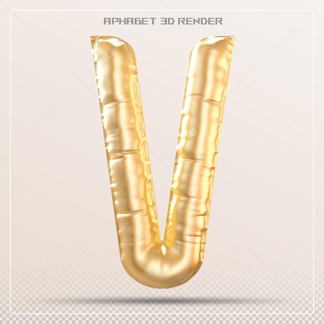 Balão Dourado Letra V Maiúscula Elemento 3D Para Composição PSD