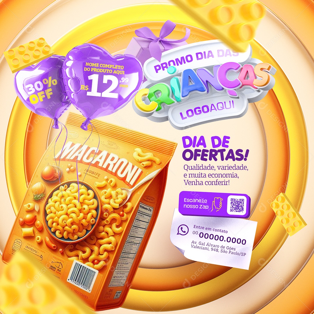 Mercado Promo Dia Das Crianças Macarrão Dia De Ofertas Social Media PSD Editável